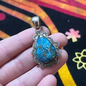 VTG Southwest Style Philippines Turquoise Sterling Silver 925 Pendant